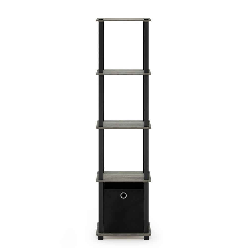 Furinno TNT No Tools 5-Tier Display Decorative Shelf with One Bin, French Oak Grey/Black/Black