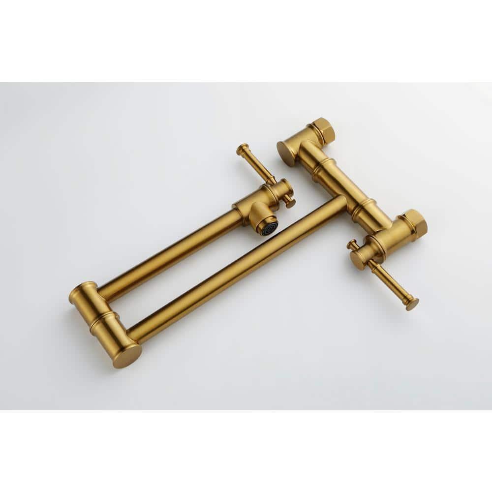 Brushed Gold Brass Wall-Mount Pot Filler Faucet with Swing Arm