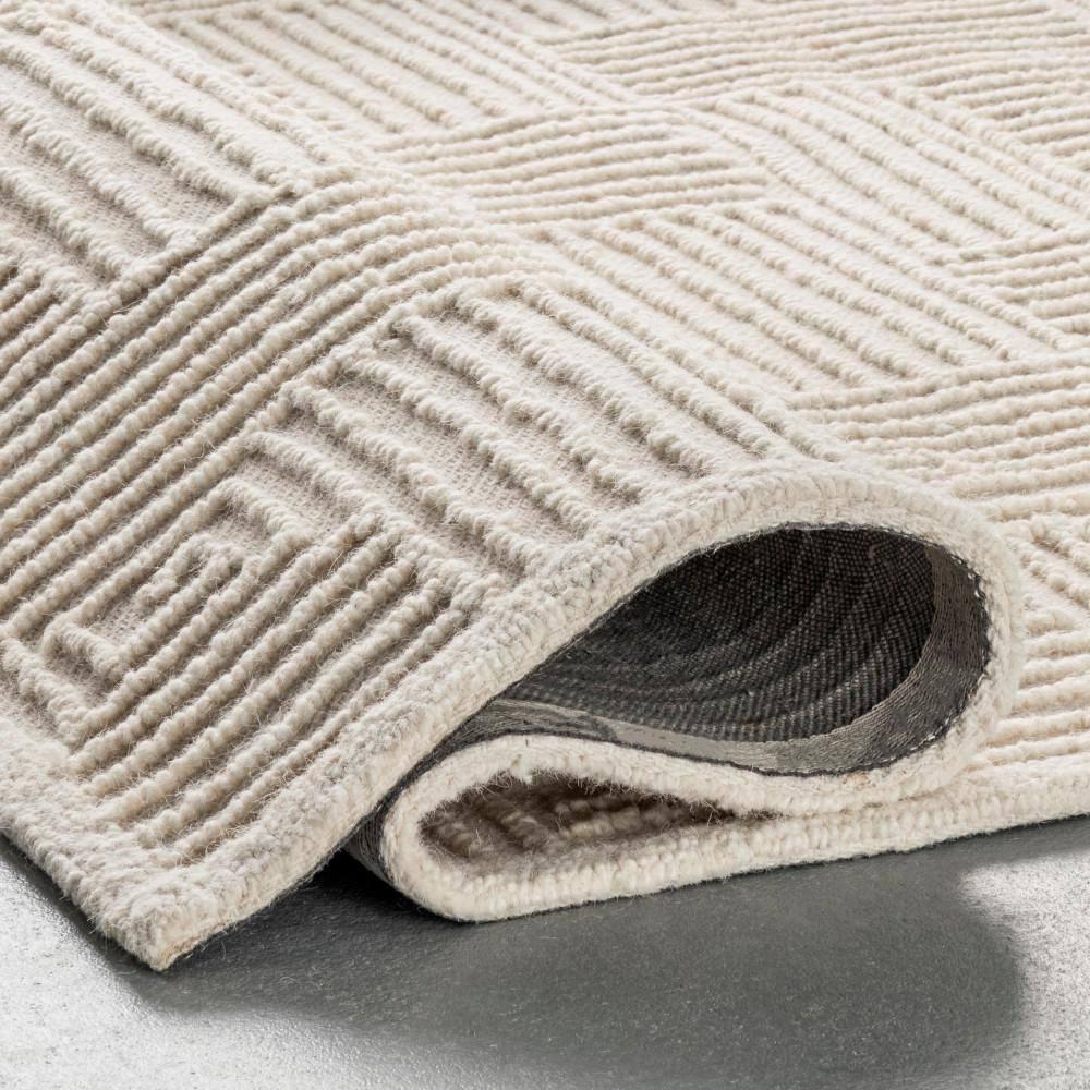 Nuloom Mallory Geometric 5x8 Wool Indoor Area Rug for Living Room Bedroom Dining Room Kitchen, Ivory