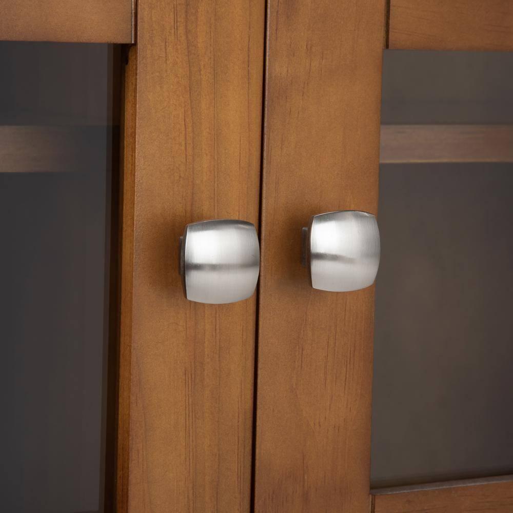 Simpli Home Acadian Solid Wood Shelf Storage Cabinet with Glass Doors and Adjustable Shelves