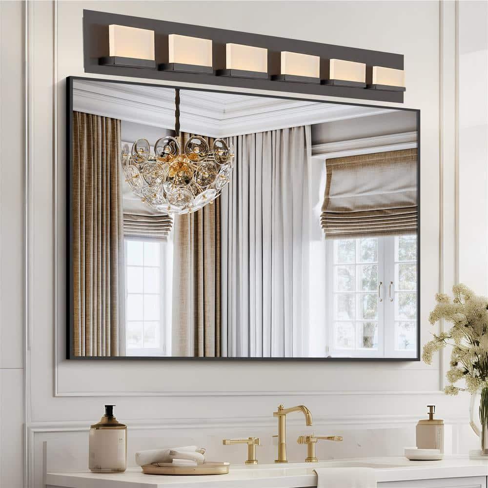 Kira Home Everett 48" 60W Integrated LED Bathroom / Light, Rectangular Acrylic Lenses, 3000k Light, Oil Rubbed Bronze