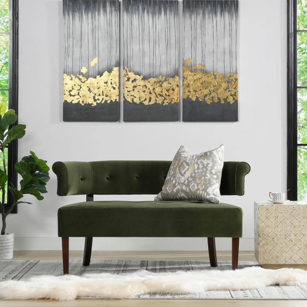 Jennifer Taylor Home Jared Roll Arm Tufted Bench Settee, Olive Green Velvet
