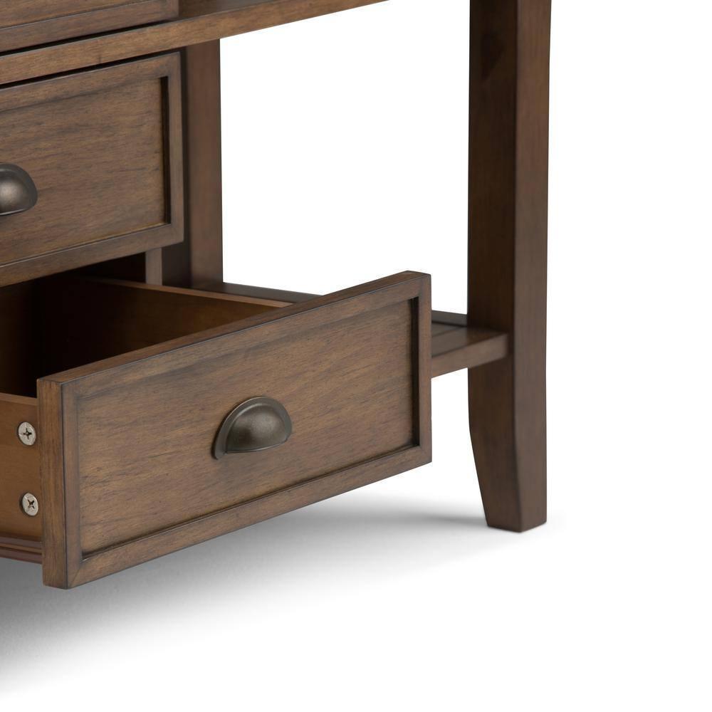Simpli Home Redmond 54"W Solid Wood Storage Console Table with 4 Center Drawers and Open Shelves