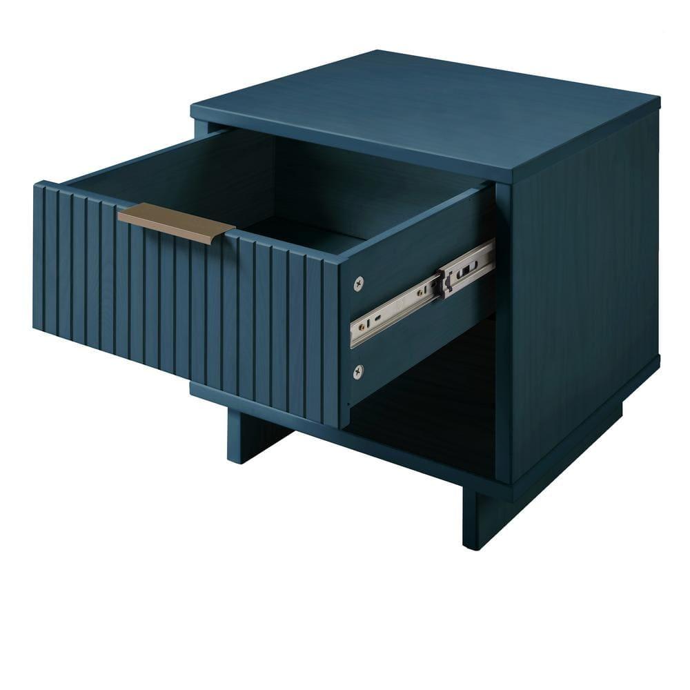 Manhattan Comfort Granville Modern 1 Drawer Nightstand Midnight Blue: Wood Frame, Storage Shelf, 30 Day Warranty