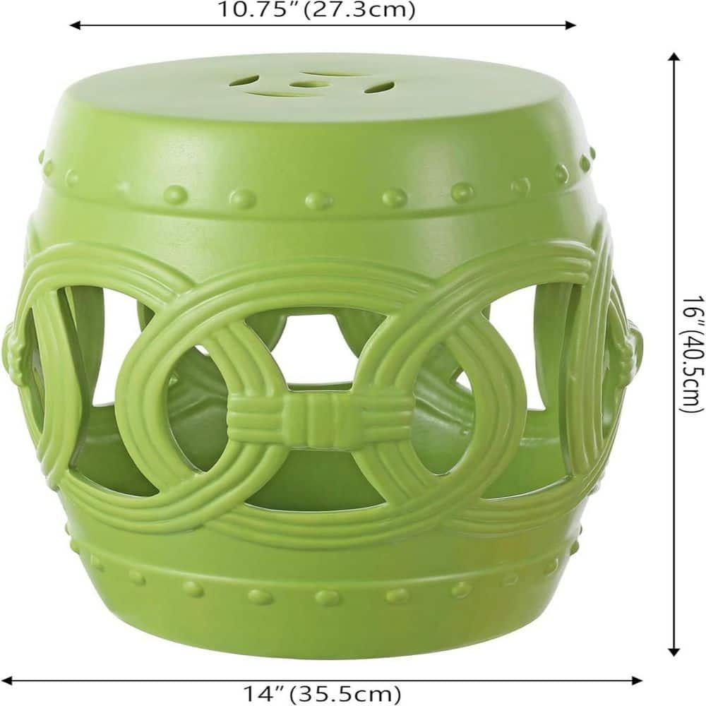 JONATHAN Y Lucky Coins 16" Chinese Ceramic Drum Garden Stool, Matte Green