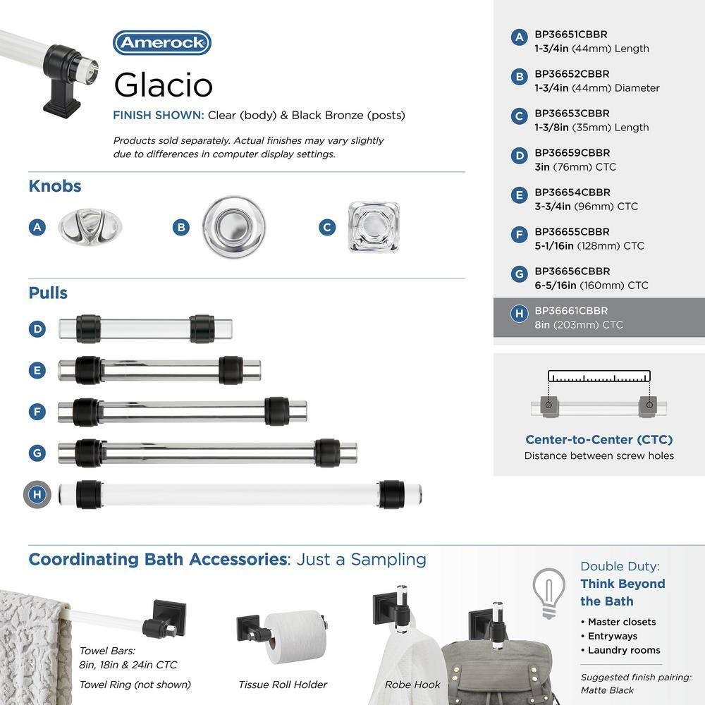 Amerock Glacio 8 inch (203mm) Center-to-Center Clear/Black Bronze Cabinet Pull