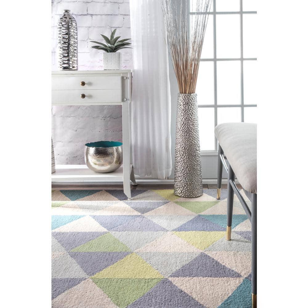 3'x5' Bianca Triangles Area Rug Green - nuLOOM: Wool, Geometric, Contemporary, Handmade, Low Pile, Indoor Use