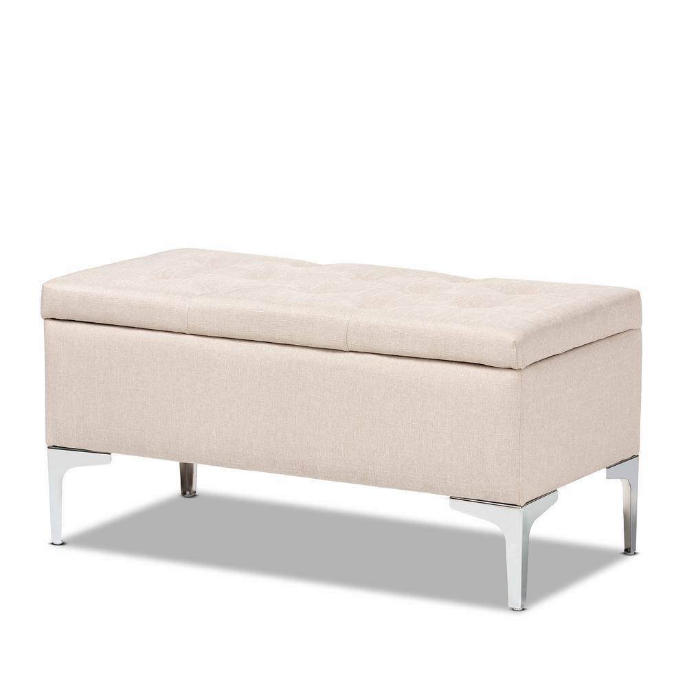 Mabel Fabric Upholstered Metal Storage Ottoman Silver - Baxton Studio
