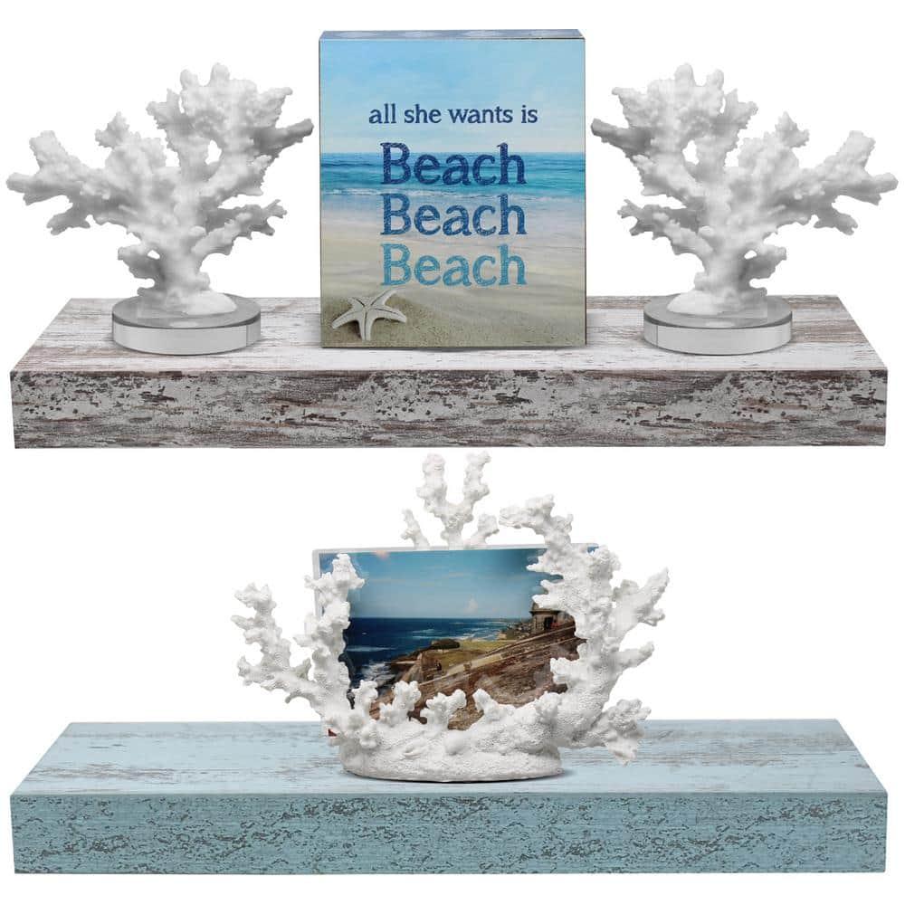 2 Pack 16 Inch Sorbus Coastal Rectangle Floating Shelves - for Home Décor to Display Trophies, Books, Frames, and more (Rustic Blue Gray)