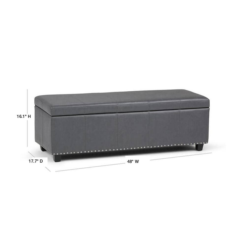 Simpli Home Kingsley 48"W Upholstered Storage Ottoman with Lift-Top Lid, Nailhead Trim, and Stitching Detail