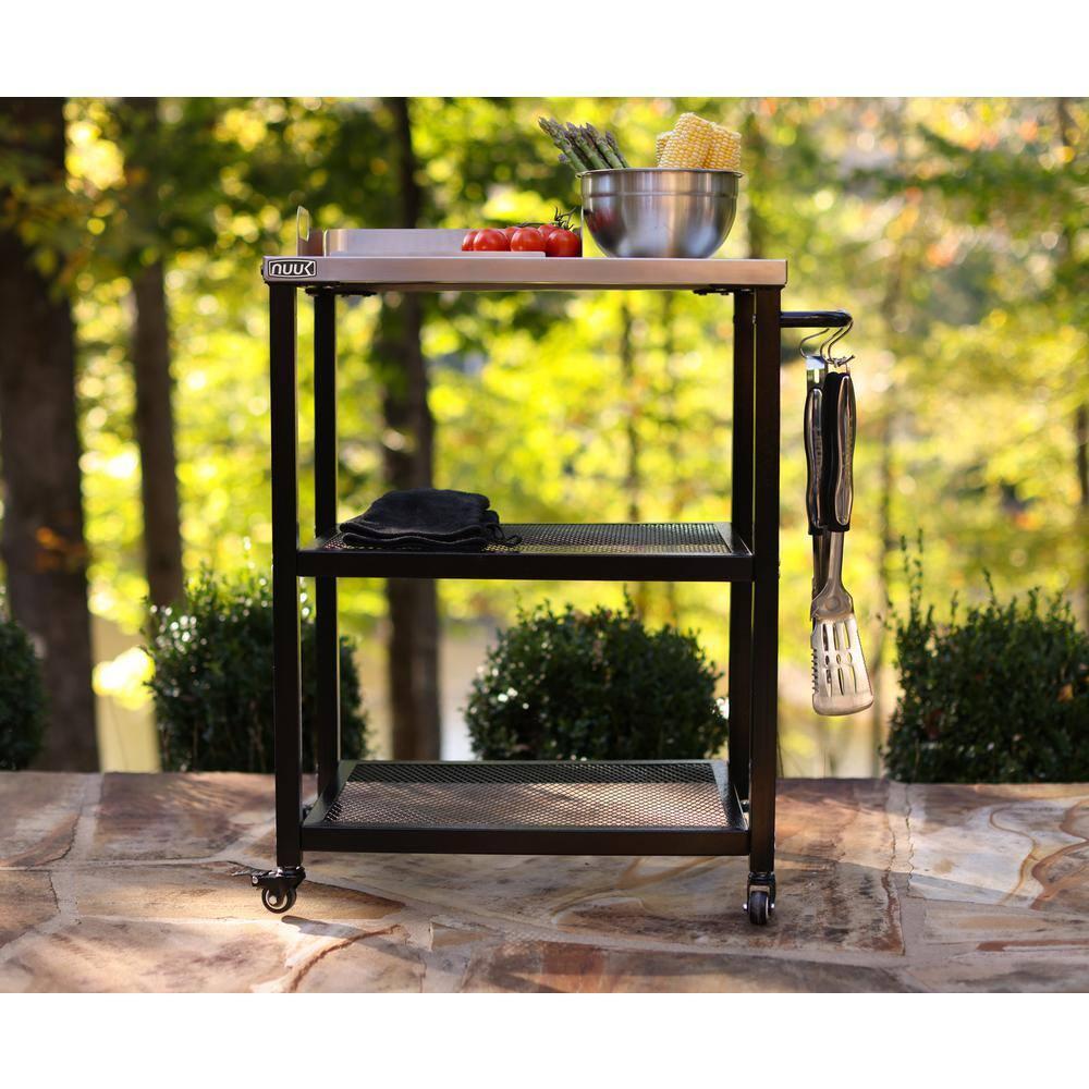 NUUK Stainless Steel Outdoor Kitchen Serving Grill Cart with Storage, BBQ Prep Station Table,  Wheeled
