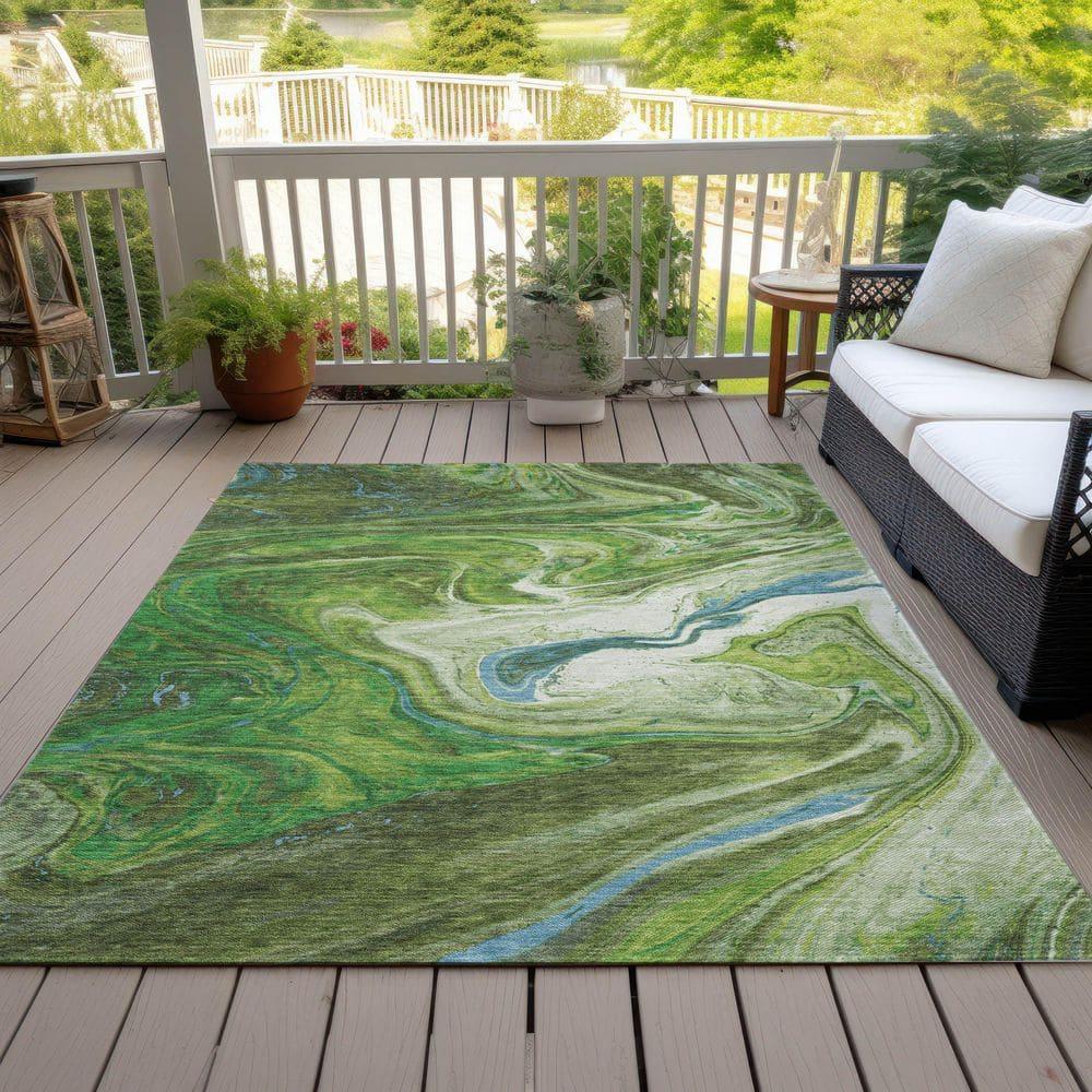 Machine Washable Indoor/Outdoor Chayden ACN1061 Green Rug