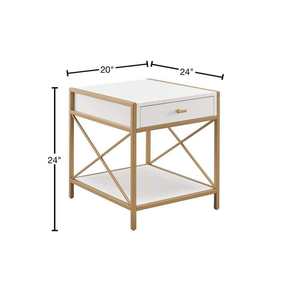 Leick Home Claudette Mixed Metal and Wood 1-Drawer End Table with Shelf, White/Gold