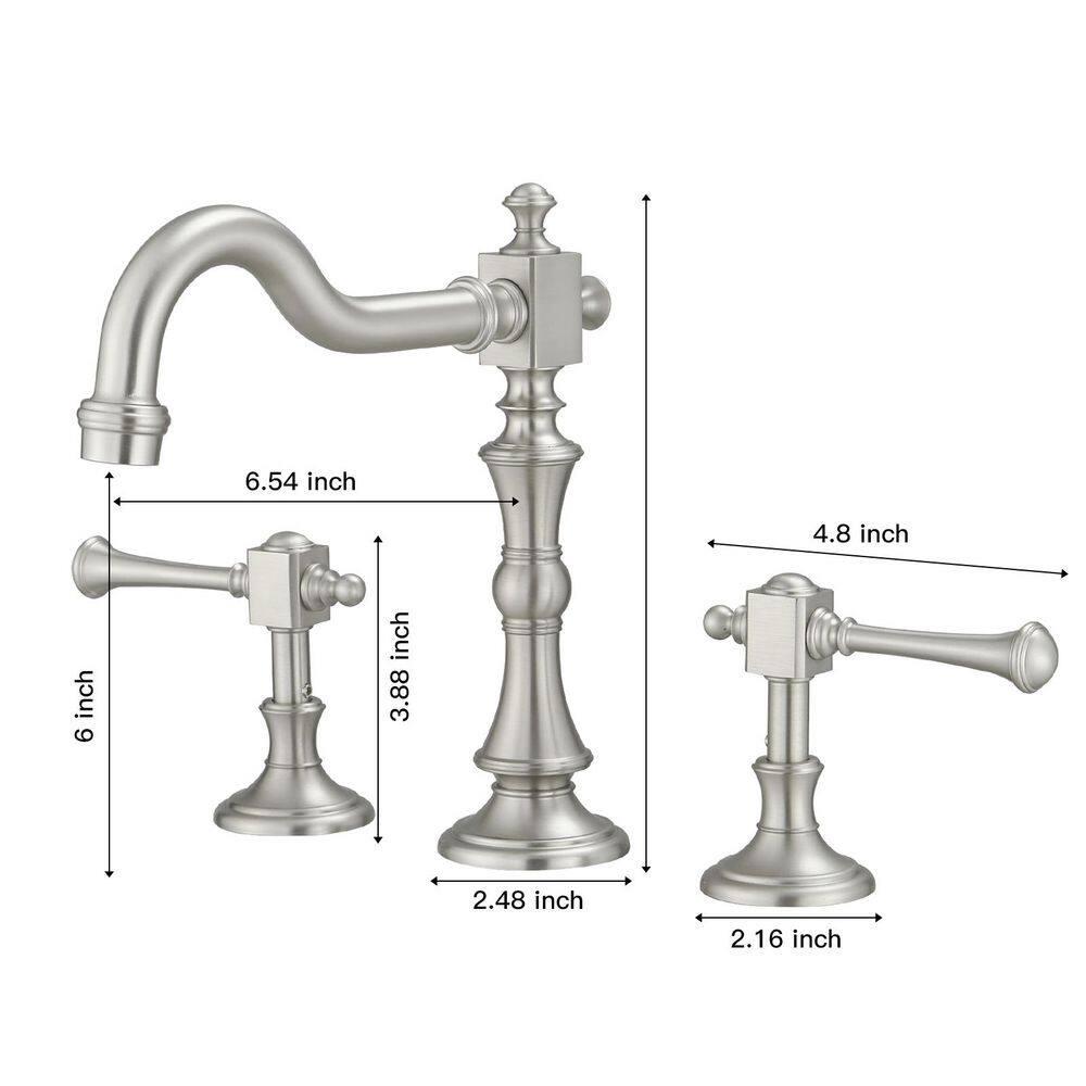 8 in. Widespread Double Handle Low Arc Bathroom Faucet with Drain Kit, Easy to Install, Drip Free in Brushed Nickel