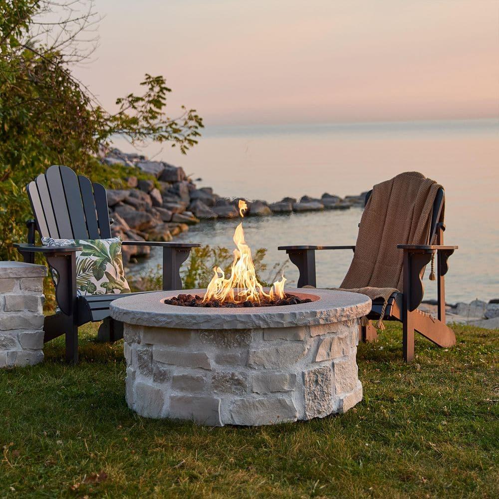 Real Flame Scottsdale 40" Round Stone Propane Fire Pit Table By Real Flame