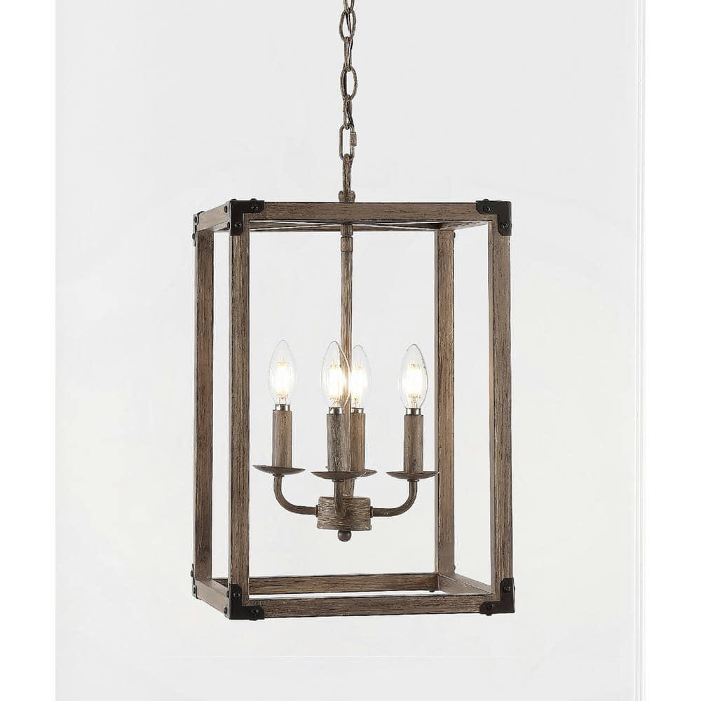 Magnolia 12.13" 4-Light Adjustable Iron Rustic Farmhouse LED Pendant, Brown