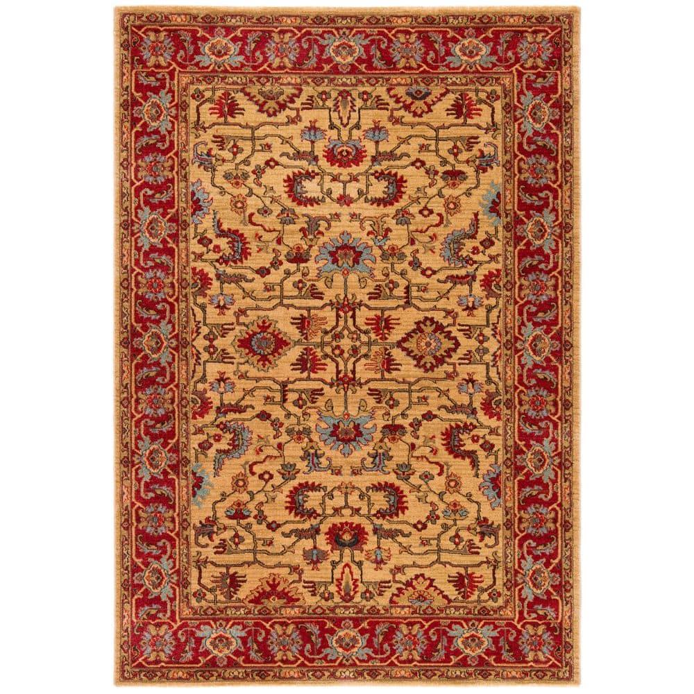 Mahal Beige/Red 4 ft. x 6 ft. Border Floral Area Rug