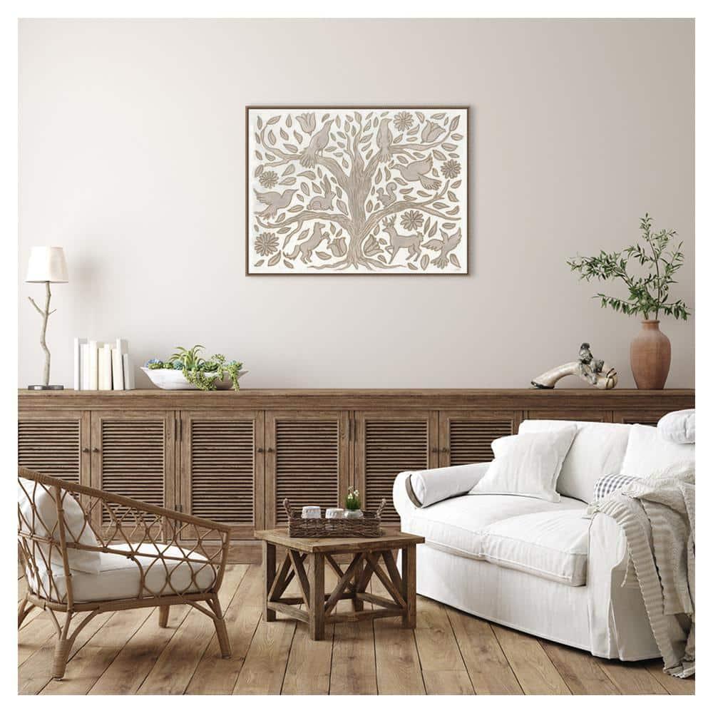 Amanti Art 42"x32" Animal Tree by Elizabeth Medley Framed Canvas Wall Art Print: Modern Decor, Earth Tones, Hand-Stretched Canvas