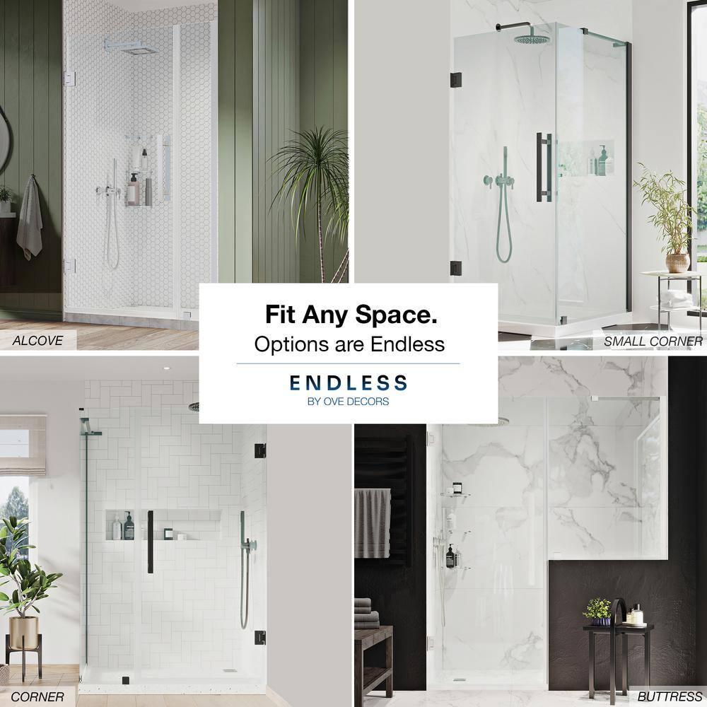 Ove Decors Endless Tampa-Pro 60" W x 72" H Alcove Frameless Shower Kit, Door, Panel, Base TP0180190