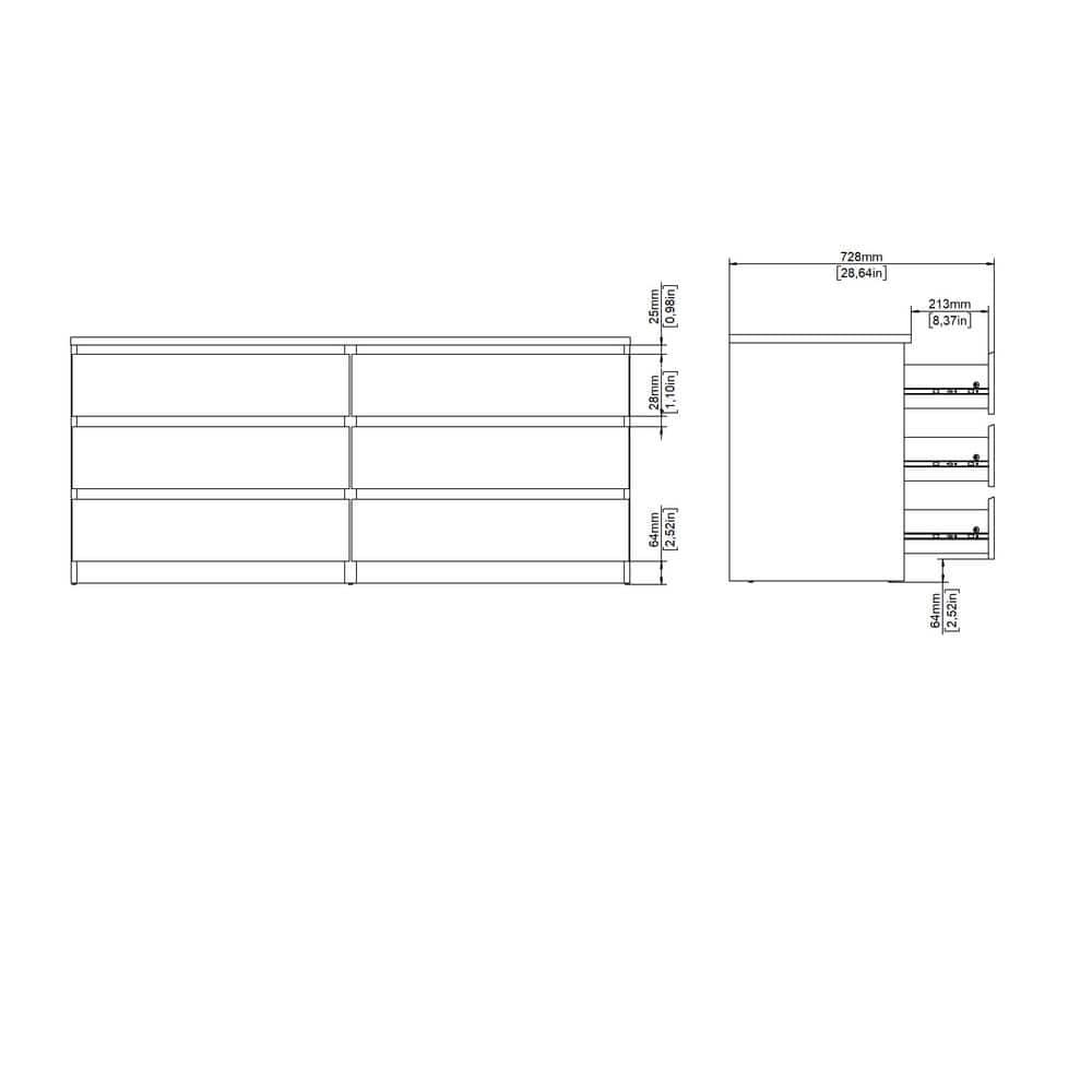 Tvilum Scottsdale 6 Drawer Double Dresser for Adults, White High Gloss