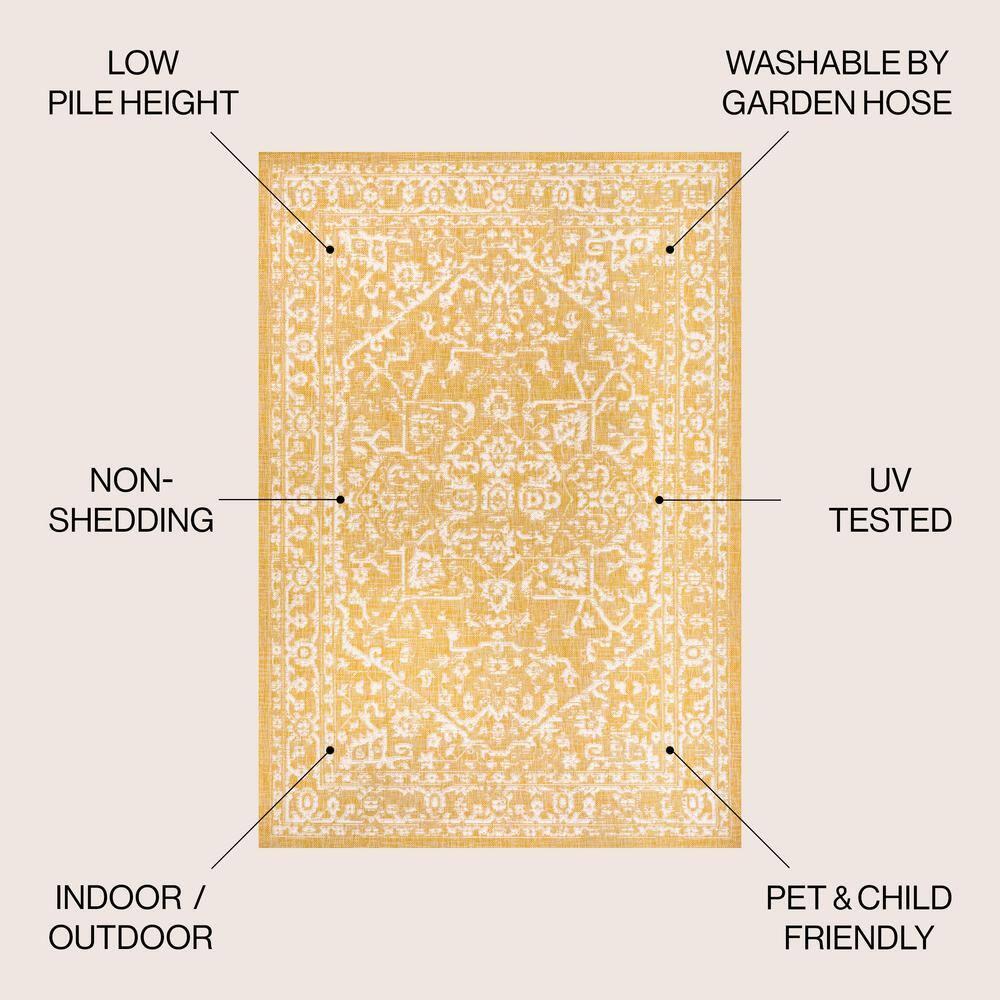 5' x 8' Malta Bohemian Medallion Textured Weave Indoor/Outdoor Area Rug, Yellow/Cream - JONATHAN Y