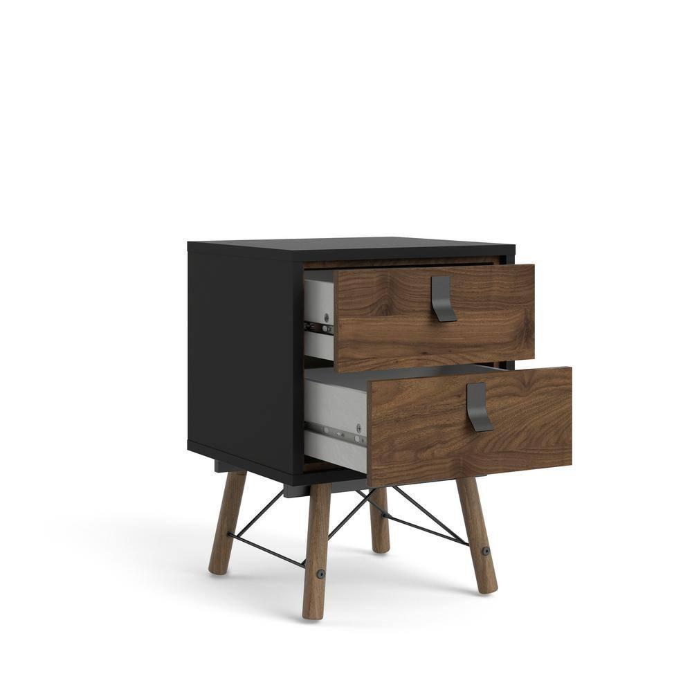 Tvilum Ry 2 Drawer Bedroom Nightstand for Adults, Black Matte/Walnut