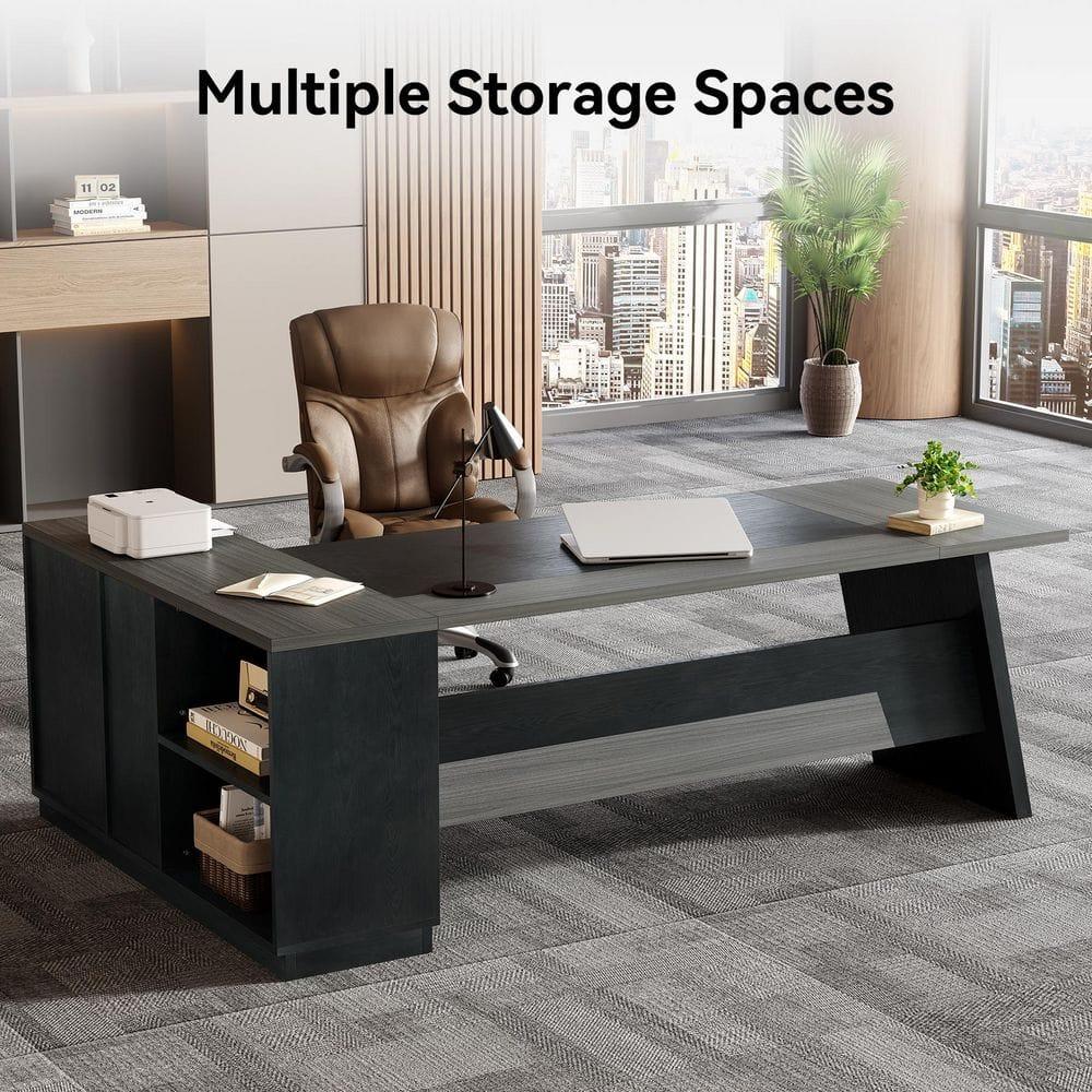 Tribesigns 78-Inch L-Shaped Executive Desk, Large Office Desk with Drawers and Lateral File Cabinet, Modern Computer Desk for Home Office, Gray & Black