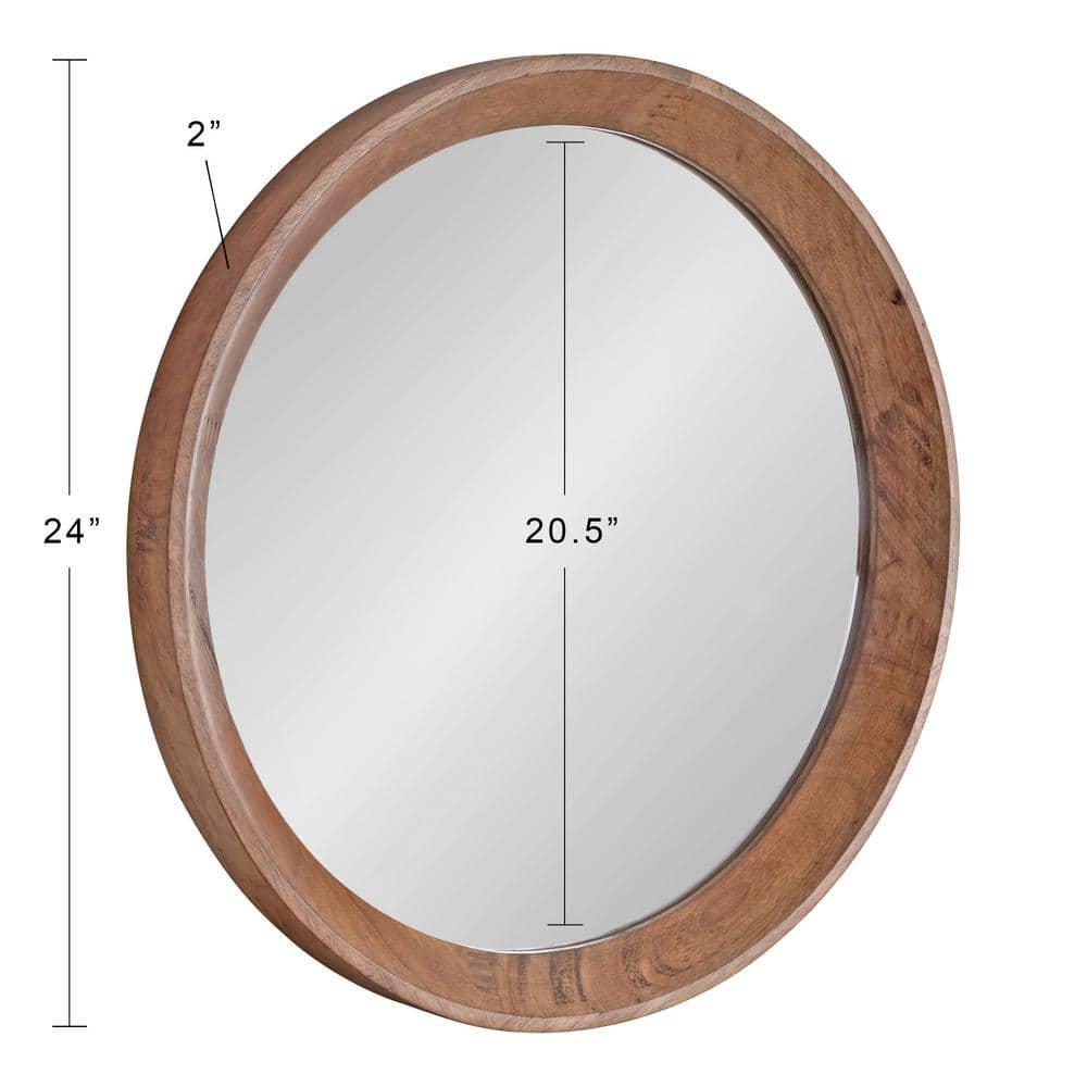 Kate and Laurel Hartman Transitional Round Wood Framed Wall Mirror, 24" Diameter, Brown, Boho Chic Round Mirror for Wall