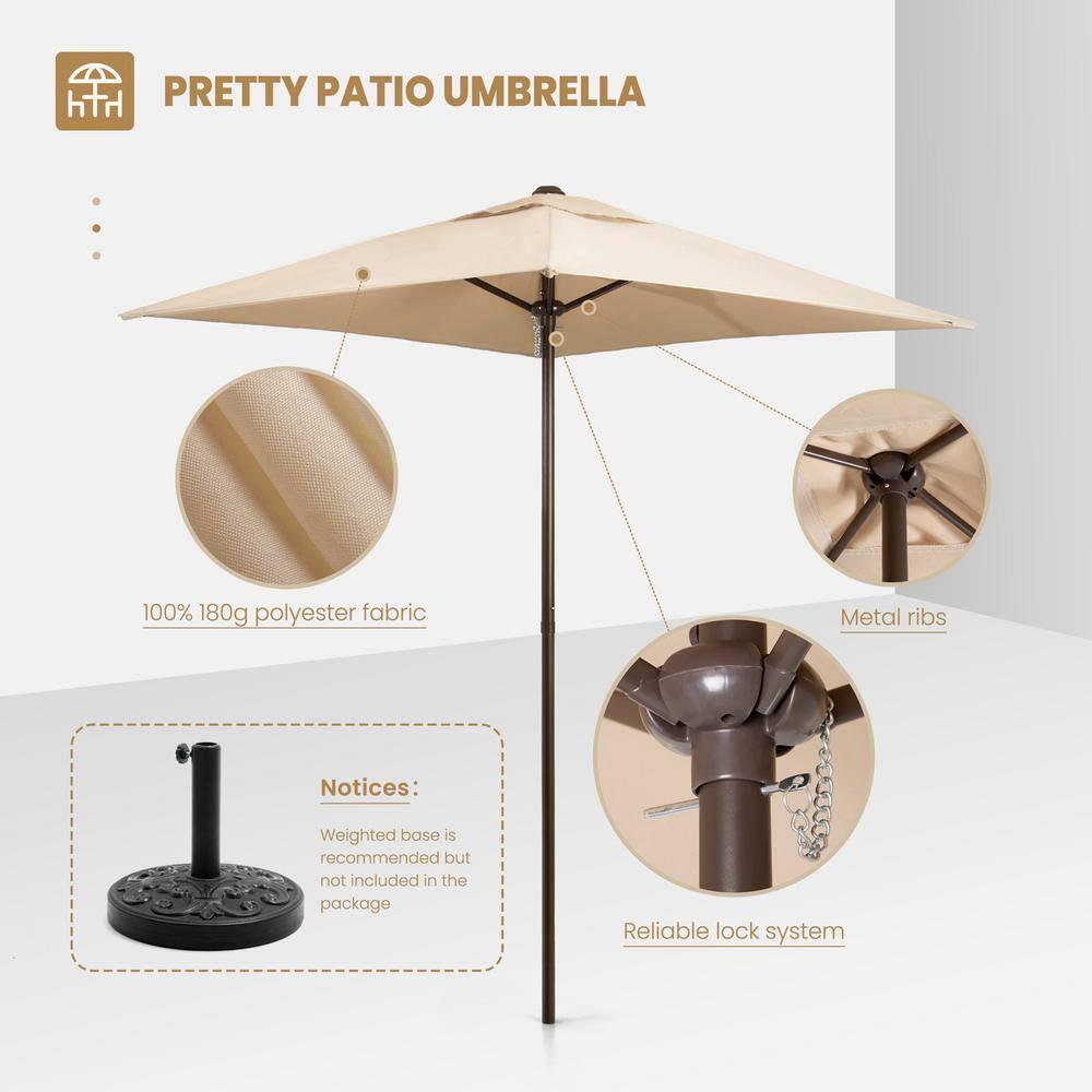 Crestlive Products 6 PCS Patio Dining Set,4 Folding Chairs, Square Tempered Glass Table and Umbrella Set, Brown