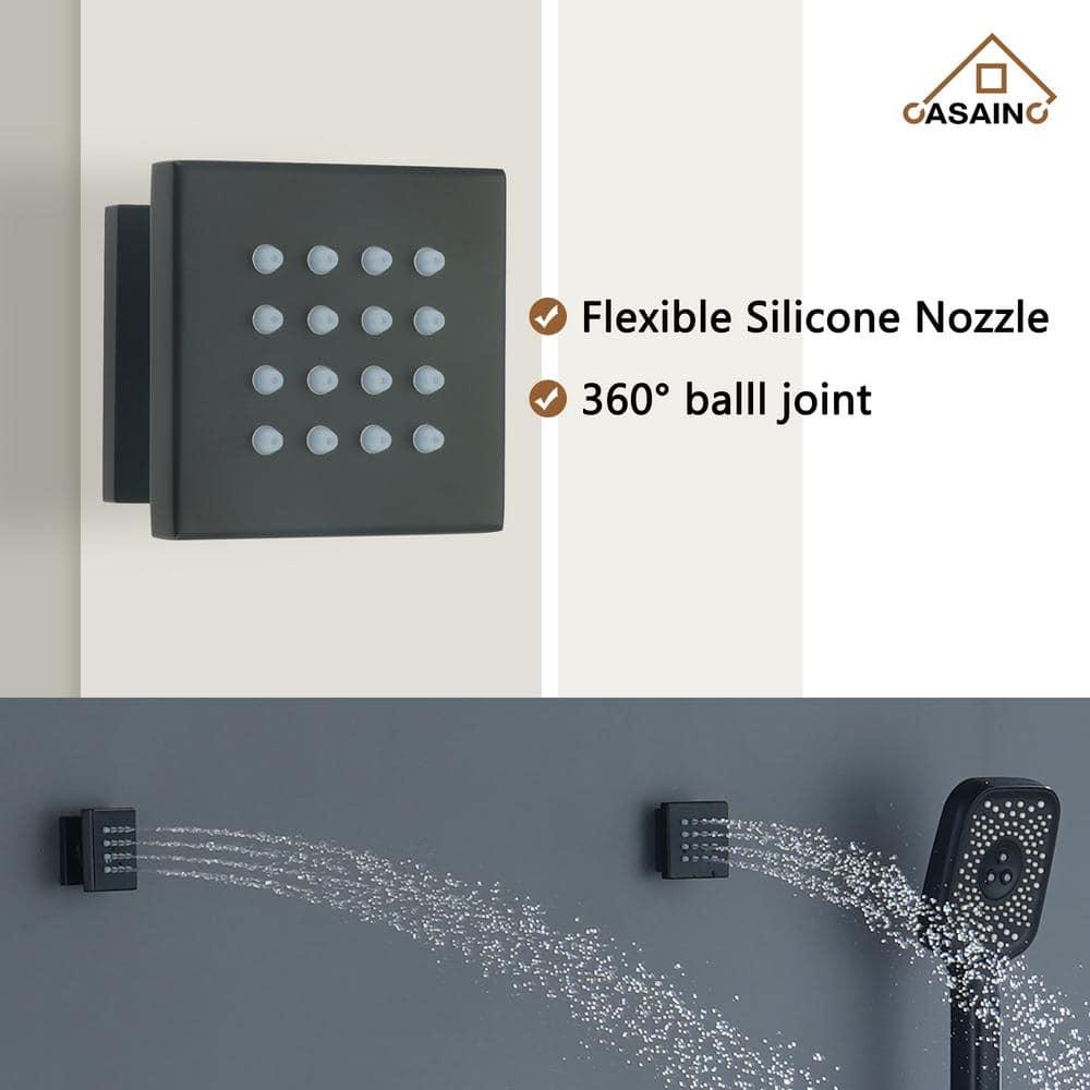 Revitalize 3-Function 12 Inch Ceiling Mount Rainfall Thermostatic Shower System with 6 Body Jets