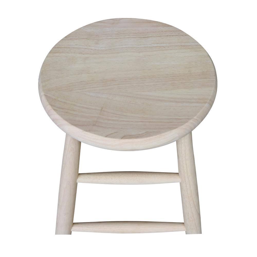 24" Scooped Seat Counter Height Barstool Unfinished - International Concepts: Solid Wood, Round, Backless