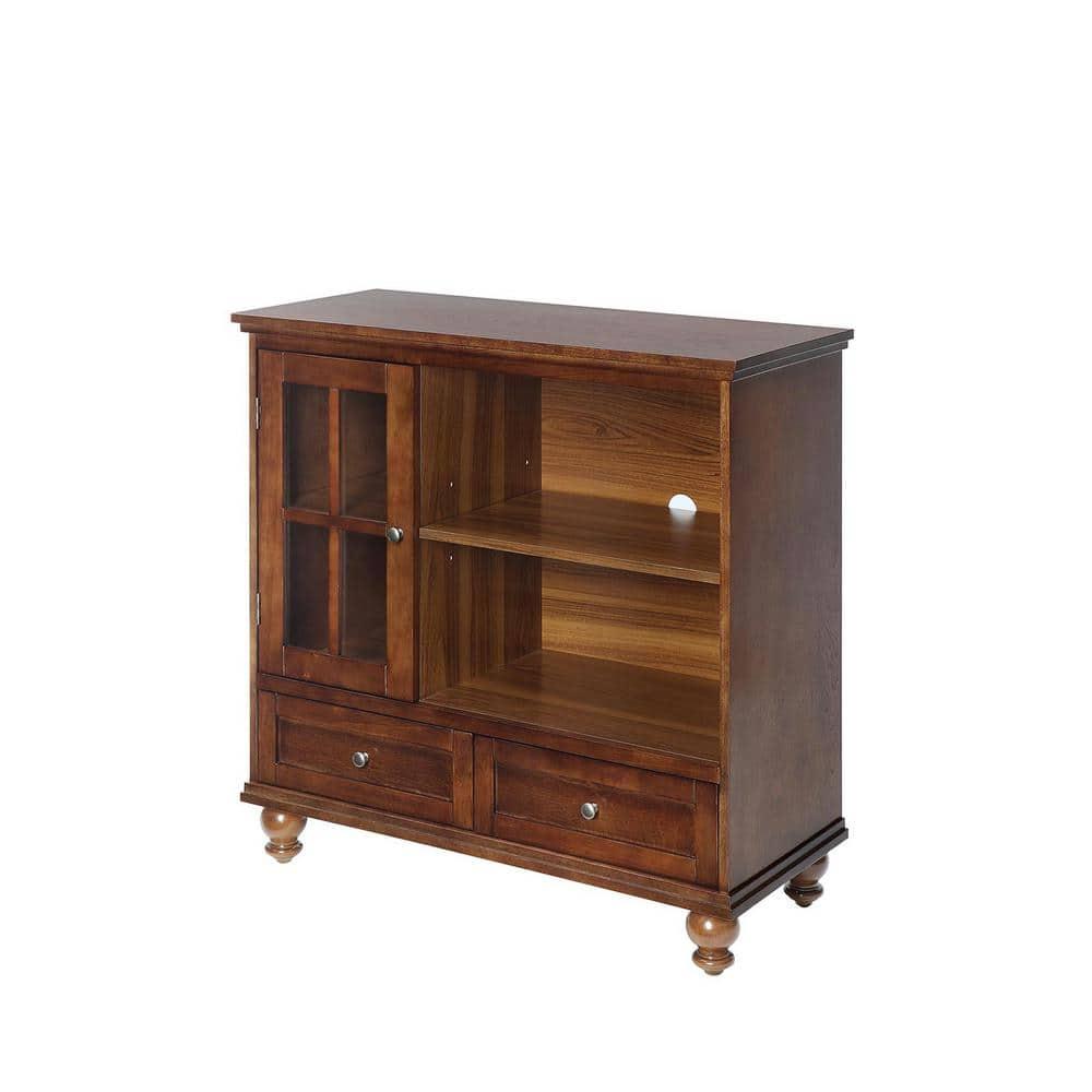 Convenience Concepts Tahoe Highboy 2 Drawer TV Stand with Storage Cabinet and Shelves, Dark Walnut