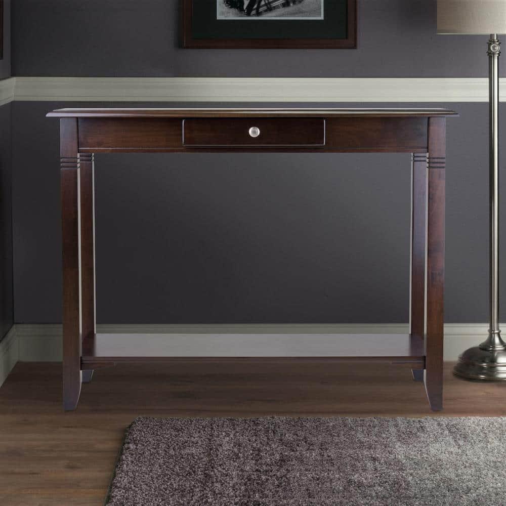 Winsome Nolan Console Table with Drawer Cappuccino: Elegant Entryway Table, Sofa Table with Shelf, Wood Composite