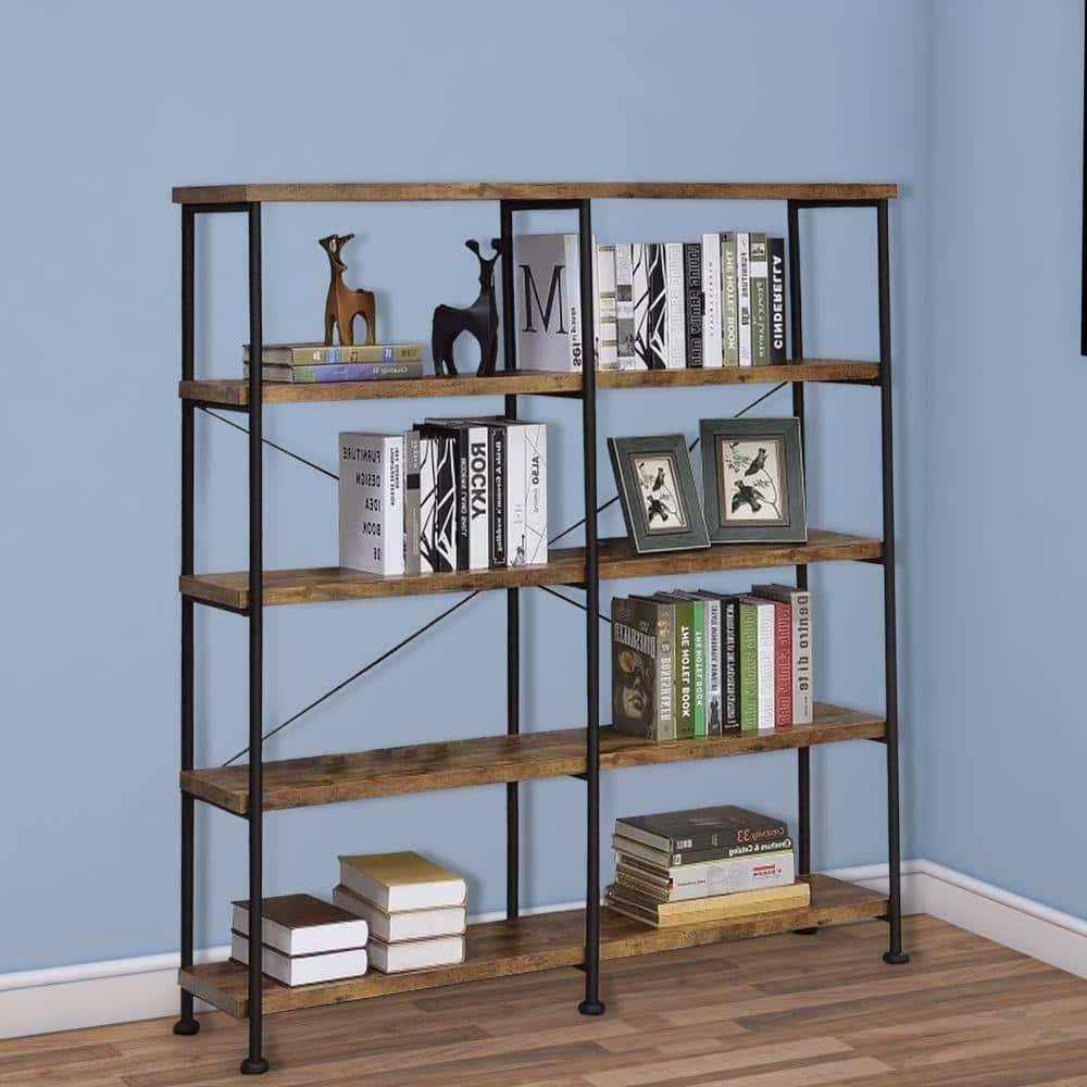 63" Analiese Double Bookcase with 4 Fixed Shelves, Industrial Design - Coaster