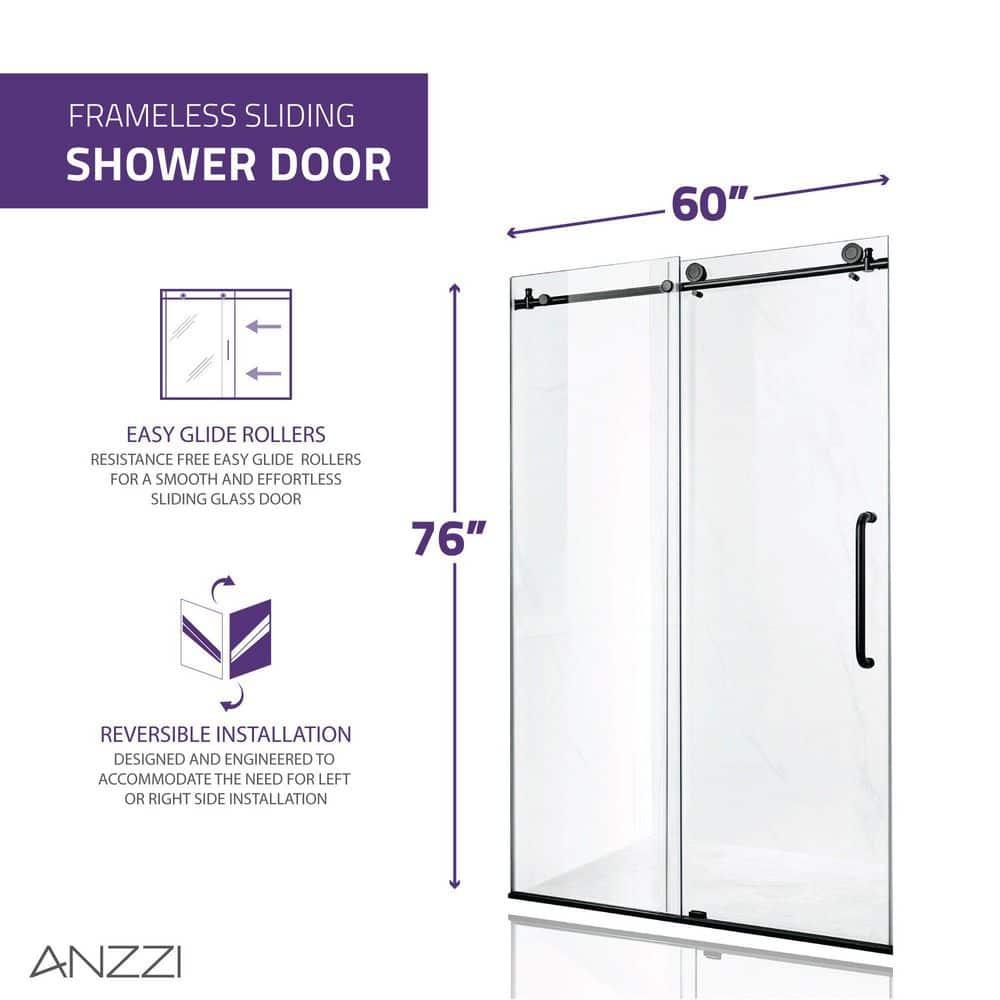 Leon 56"-60" W x 76" H Single Sliding Frameless Shower Door with Tsunami Guard