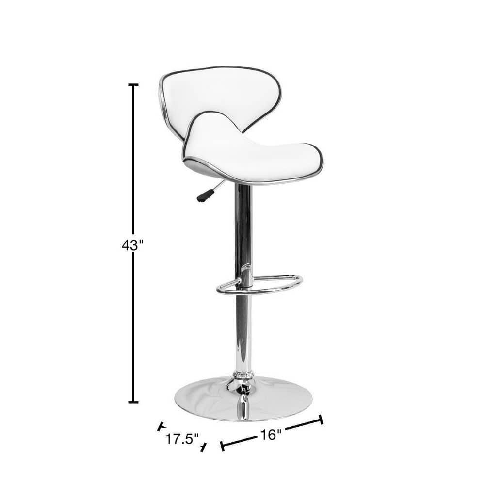 Flash Furniture Contemporary Cozy Mid-Back White Vinyl Adjustable Height Barstool with Chrome Base