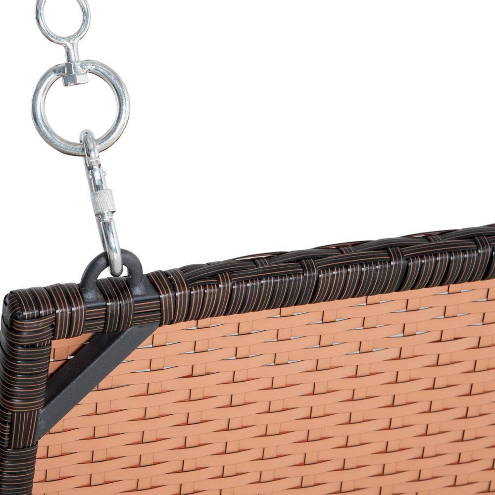 Outsunny 2-Person Wicker Hanging Porch Swing Bench, Front Porch Swing Outdoor Chair with Cushions 550lbs Weight Capacity for Backyard, Garden, Orange