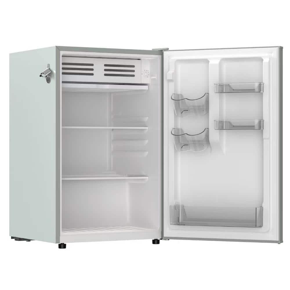 Frigidaire 4.5 cu. ft. retro compact fridge built-in side bottle opener W: 21.65" x L: 22.24" X H: 32.91" (Sage)