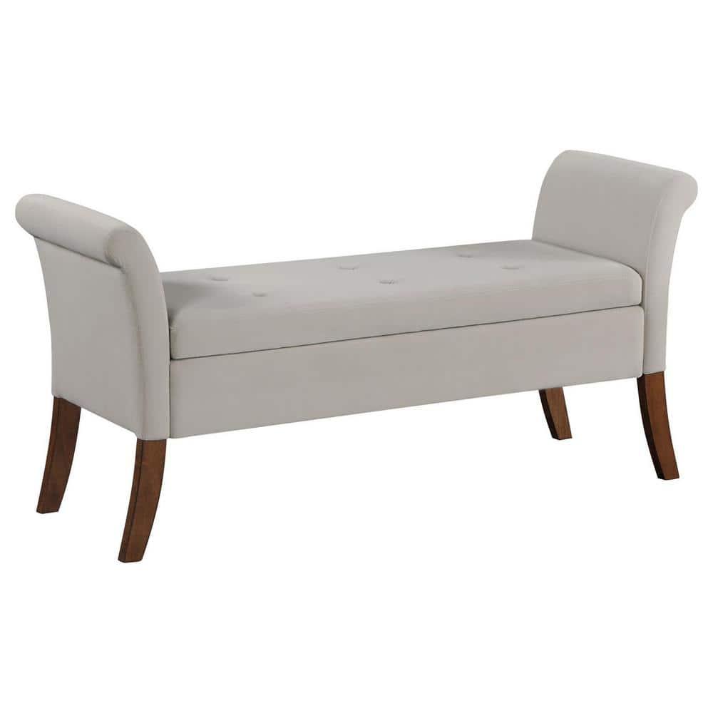 Coaster Farrah Velvet Upholstered Rolled Arms Storage Bench in Beige and Brown