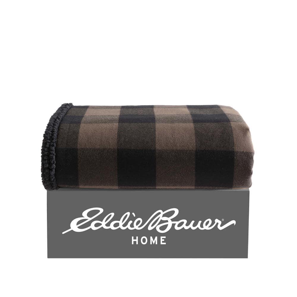 Eddie Bauer Cabin Plaid Flannel/Sherpa Throw Blanket