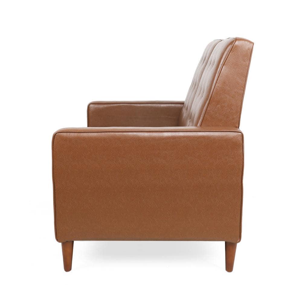 Noble House Craigue Faux Leather Tufted Loveseat Pushback Recliner, Cognac Brown