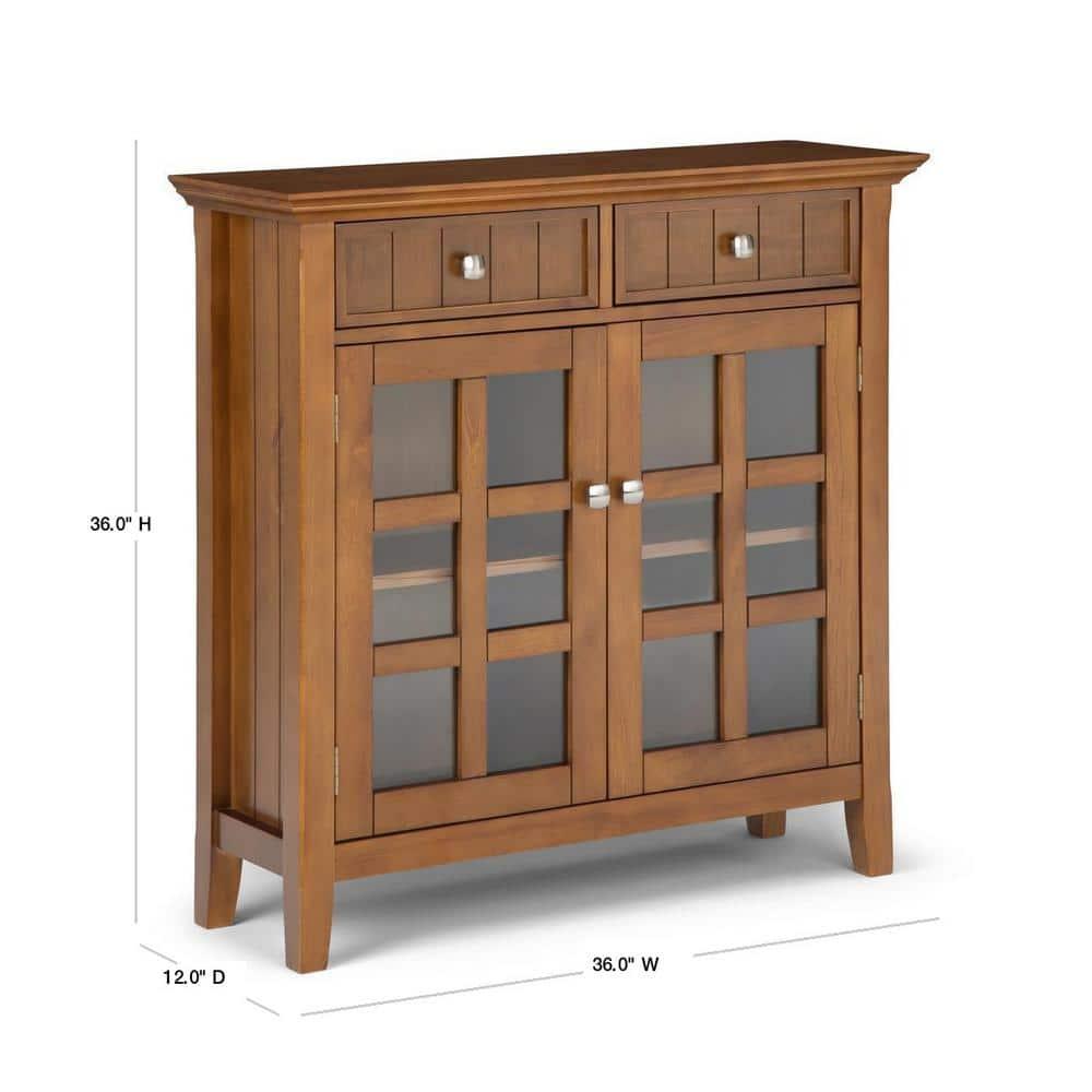 Simpli Home Acadian 36"W Solid Wood 2-Shelf Entryway Storage Cabinet with Glass Doors and 2 Drawers