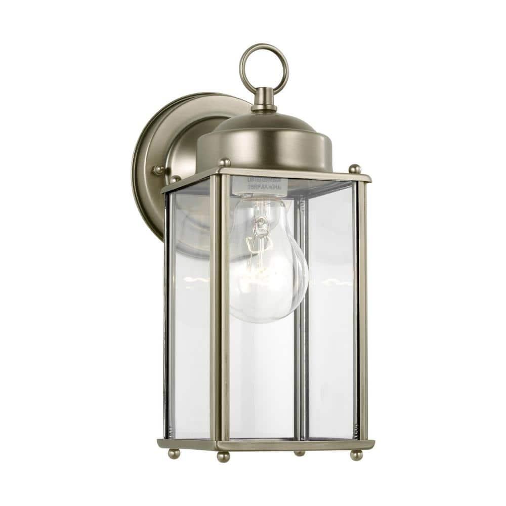 Antique Brushed Nickel Outdoor Wall Sconce with Clear Glass Shade