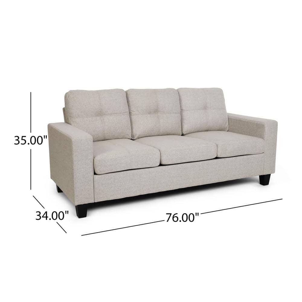 Noble House Laranne 3 Seater Tufted Fabric Sofa, Beige, Dark Brown