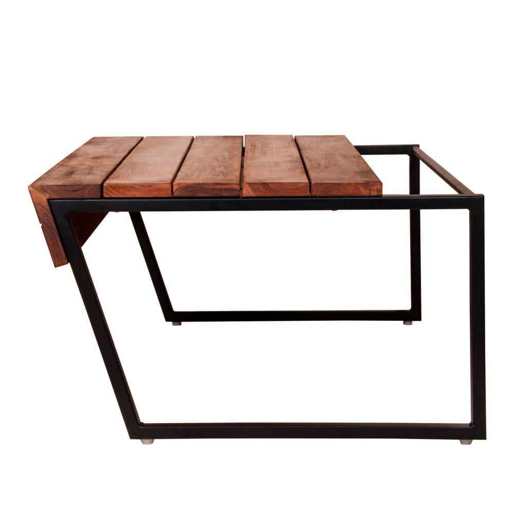 The Urban Port 41.7 Inch Rectangular Coffee Table with Plank Style Top, Metal Frame, Brown and Black