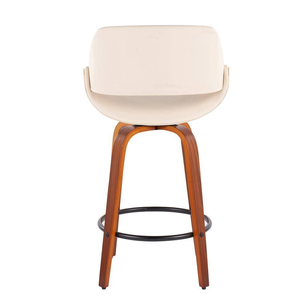 Set of 2 Fabrico PU Leather/Steel/Wood Counter Height Barstools Walnut/Cream/Black - LumiSource: Swivel, Flared Legs, Upholstered