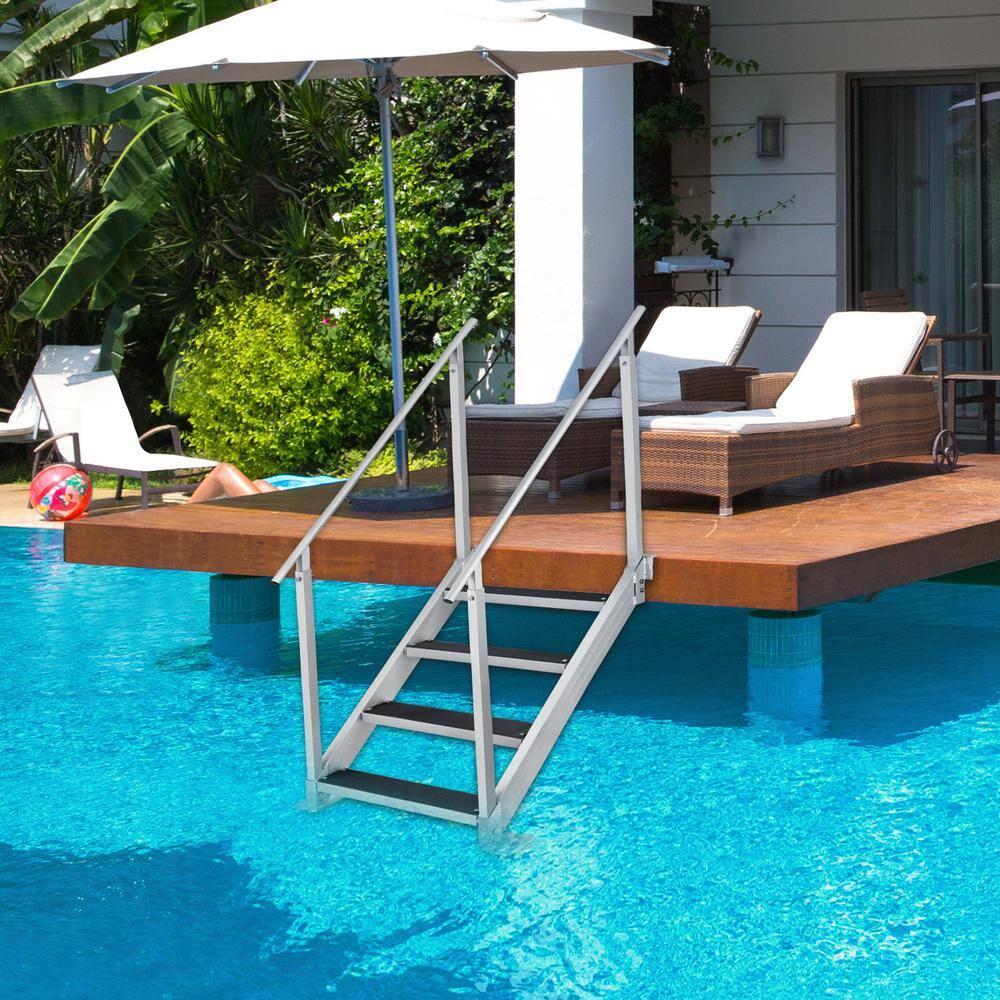 VEVOR Dock Stairs 4 Steps, 500lbs Load Pool Steps, Adjustable Height Aluminum Dock Ladders, Pontoon Boat Ladder with Handrails & Widen Nonslip Pedals for Lake/Pool/Marine Boarding/RV/House