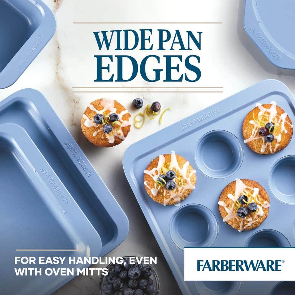 Farberware Easy Solutions Nonstick Bakeware Set, Two Cookie  Pans, Loaf Pan / Bread Pan, Cake Baking Pan, 4 Piece, Blue