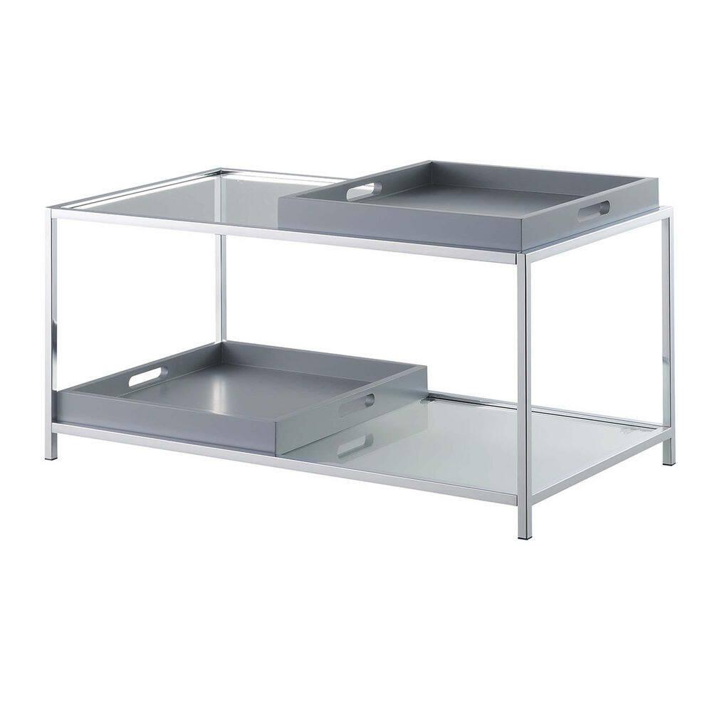 Convenience Concepts Tempered Glass Palm Beach Coffee Table with Tray, Gray