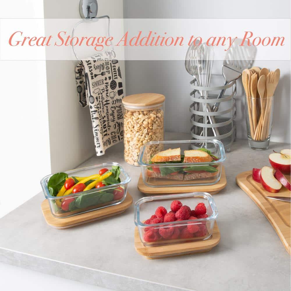 Kitchen Details Round Glass Jar | 1 Liter | Bamboo Airtight Seal Lid | Wide Mouth | Food Storage Canister | Tea or Coffee | Spices | Flour | Sugar | Clear